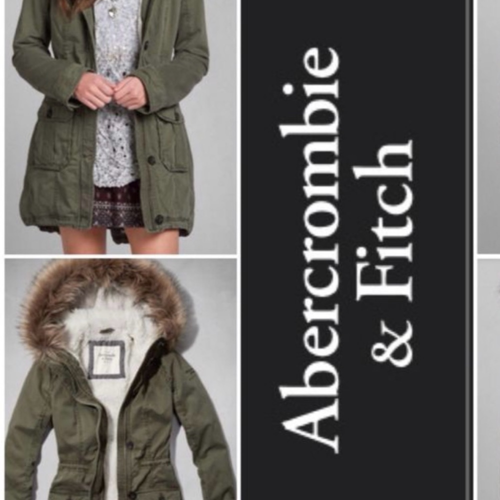 Abercrombie & Fitch Olive Green Cargo Utility Jacket Sherpa Lining